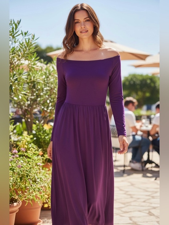 24Seven Dresses & Skirts - NWT 24seven Comfort Apparel Purple Maxi Dress L Empire Waist Long Sleeve Boho